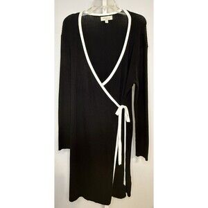 Olive & Oak Black White Trim Wrap Dress  XL Long Sleeve Ribbed Knit Tie Waist